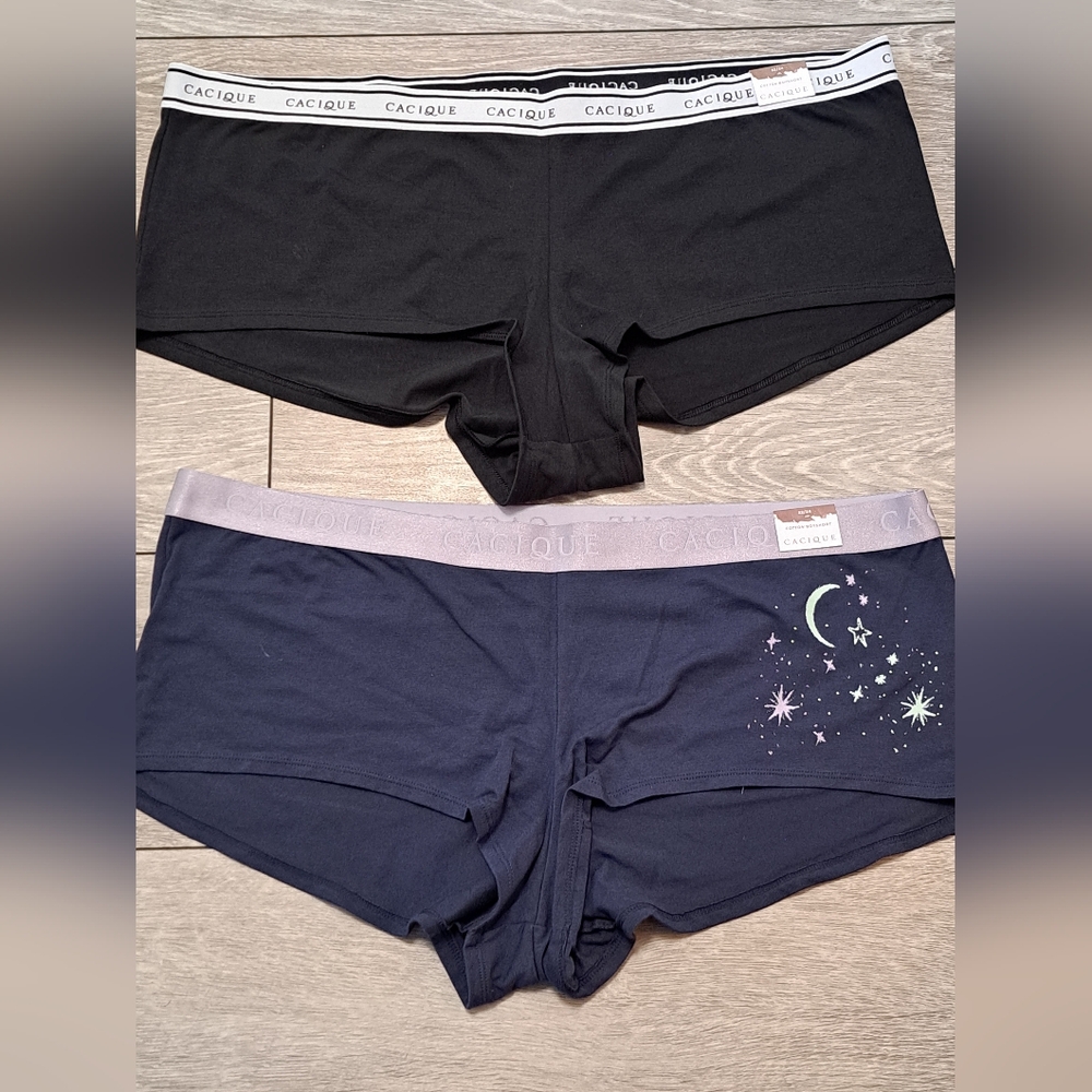 2 Brand New Cacique Plus Black and Navy Boy Shorts Panties